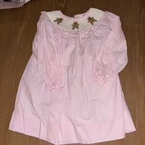 Pink Long Sleeve Dress with Embroidered Collar